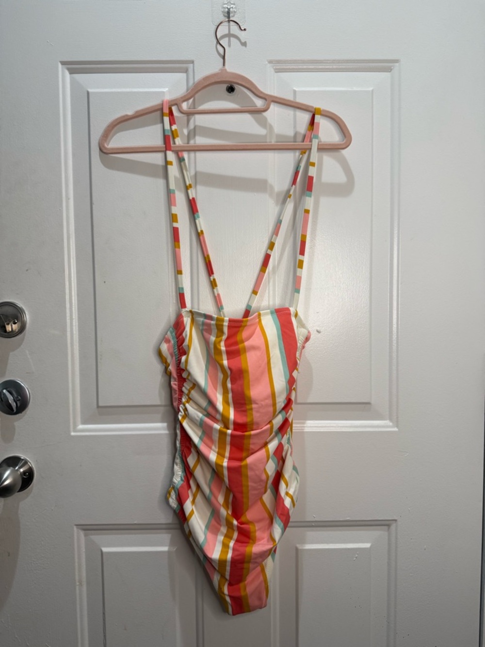 Kona Sol Striped One-Piece Swimsuit in Pink, Yellow, Orange, Teal, White